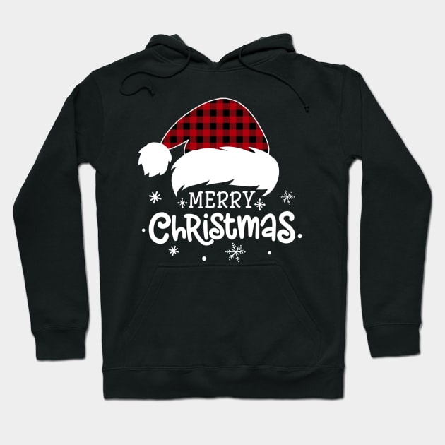 Merry Christmas Buffalo Red Plaid Santa Hat Xmas Holiday Hoodie by Sincu